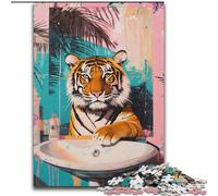 Puzzle Tigre dans la Salle de Bain pour Adolescents 1000 pièces, Art intéressant, réduction du Stress, liste de souhaits avec Père Noël pour Les 14 Ans (26x38cm)