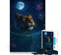 Puzzle Tigre dans l'eau au Clair de Lune pour Adultes, 1000 pièces, Jeu de logique mentale, Doux et Relaxant, découpe Ferme, liste de souhaits du Père Noël 38x52cm