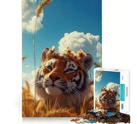 Puzzle Tigre dans Un Champ de blé pour Adolescents, 1000 pièces, Jouet de logique Robuste, Anti-Stress, Bords Transparents, Cadeau Classique 38x26cm