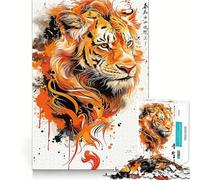 Puzzle Tigre Éclaboussé 1000 pièces pour Adolescents Renforce la mémoire Calme et sérénité Qualité supérieure Cadeau de Noël idéal 38x52cm