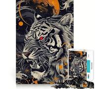 Puzzle Tigre en colère aux Yeux Rouges 1000 pièces pour Adolescents Stimule l'esprit Ajustement Parfait Loisirs captivants pour des Moments de détente à la Maison (38x52cm)