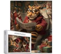 Puzzle tigre en costume de Noël de 1 000 pièces pour adultes, lecture de journaux, puzzle coloré pour décoration de la maison, cadeaux, puzzle familial, parfait pour les soirées de jeu, 50 x 70 cm