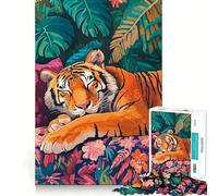 Puzzle Tigre endormi dans la Jungle pour Adolescents, 1000 pièces, activité de réflexion à Faire à la Maison, Bords précis, Cadeau Festif 38x52cm