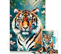 Puzzle Tigre et Fleurs 1000 Pièces Adultes Cadeau pour renforcer Les Liens, se Souvenir, Passer Un Moment Serein Qualité supérieure Idéal pour Les vœux du Père Noël 38x26cm