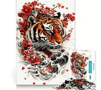 Puzzle Tigre et Fleurs de Cerisier 1000 Pièces pour Adultes Stimule la Mémoire, Détend l'esprit, Bordure Précise, Liste de Souhaits du Père Noël 38x26cm
