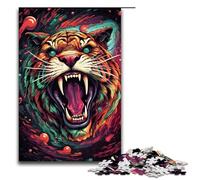 Puzzle Tigre Féroce 1000 pièces Cadeau pour Adultes liste de souhaits de Noël avec Père Noël pour Adolescents de 14 Ans et Plus 75 x 50 cm