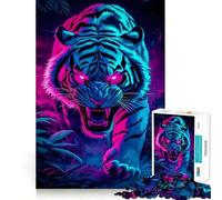 Puzzle Tigre Féroce Néon pour Adultes, 1000 Pièces, Jeu Intellectuel, Anti-Stress, Découpe Précise, Cadeau Parfait (38x26cm)