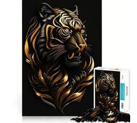 Puzzle Tigre Floral Or Noir 1000 Pièces pour Adolescents Améliore la Mémorisation Jeu Calme et Amusant Bords Précis Cadeau Artistique 38x26cm