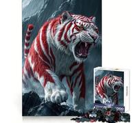Puzzle Tigre Mystique Rouge et Blanc 1000 Pièces pour Adolescents Jeu de Logique Fine Loisirs Faciles Bords Nets Cadeau de Festival (38x52cm)