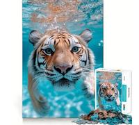Puzzle Tigre Nageur sous-Marin pour Adolescents 1000 Pièces Renforce la Mémoire Anti-Stress Bords Lisse Cadeau de Noël 38x26cm