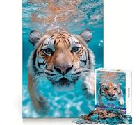 Puzzle Tigre Nageur sous-Marin pour Adolescents 1000 Pièces Renforce la Mémoire Anti-Stress Bords Lisse Cadeau de Noël 38x26cm
