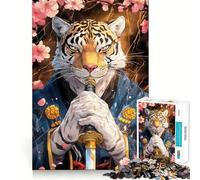 Puzzle Tigre Samouraï avec Katana 1000 Pièces pour Adolescents Jeu de Réflexion Plaisir Partagé Bordure Précise Cadeau de Noël 38x52cm