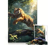 Puzzle Tigre sautant par-Dessus Un Tronc d'arbre pour Adolescents, 1000 pièces, renforce la mémoire, Anti-Stress, Bords Lisses, Cadeau de Noël 38x52cm