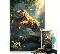 Puzzle Tigre sautant par-Dessus Un Tronc d'arbre pour Adolescents, 1000 pièces, renforce la mémoire, Anti-Stress, Bords Lisses, Cadeau de Noël 38x52cm