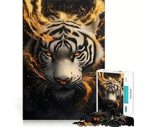 Puzzle Tigre Sauvage Doré Difficile pour Adultes 1000 Pièces Jeu Intelligent Amusant et Décontracté Découpe Précise Cadeau Artistique 50x75cm