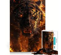 Puzzle Tigre Sauvage en Feu pour Adolescents 1000 Pièces Jeu de Détection Laser Assemblage Parfait Exercice Mental Calme à la Maison (38x26cm)