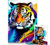 Puzzle Tigre Sauvage Magnifique 1000 Pièces pour Adultes Jeu de Mémoire Amusant Découpe Expert Activité de Groupe Relaxante en Intérieur (38x26cm)