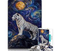 Puzzle Tigre sous Le Ciel Nocturne 1000 pièces pour Adultes et Adolescents, Difficile à réaliser mais Amusant et Humoristique avec Affiche et fiche de Questions-réponses Assorties (75x50cm)