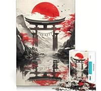 Puzzle Torii Gate sous Soleil Rouge 1000 pièces pour Adultes Stimule la mémoire, détend l'esprit, Bords précis, liste de souhaits du Père Noël 38x26cm
