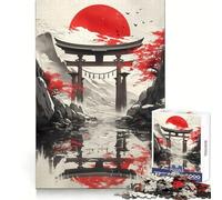 Puzzle Torii Gate sous Soleil Rouge 1000 pièces pour Adultes Stimule la mémoire, détend l'esprit, Bords précis, liste de souhaits du Père Noël 38x26cm