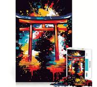 Puzzle Torii Gate Splatter Art 1000 pièces pour Adultes, Jeu de réflexion apaisant, Bords précis, 38x26cm