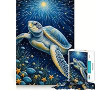 Puzzle Tortue Marine dans Une Nuit étoilée, 1000 pièces, pour Adultes, Jeu cognitif, Assemblage d'image Amusant, pièce de Collection (38x52cm)