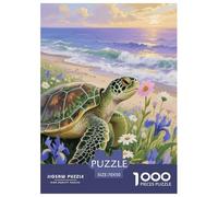 Puzzle Tortue Marine Verte 1000 Pièces pour Adultes Et Enfants, Jeu-éducatif, Casse-tête Côte Champ de Fleurs, Décoration Intérieure, Idée Cadeau 70x50cm/1000pcs