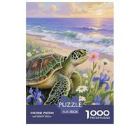 Puzzle Tortue Marine Verte 1000 Pièces pour Adultes Et Enfants, Jeu-éducatif, Casse-tête Côte Champ de Fleurs, Décoration Intérieure, Cadeau Famille 38x26cm/1000pcs