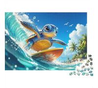 Puzzle Tortue surfeuse de 1000 pièces pour Adultes | 70x50cm Scène joyeuse de tortue surfeuse, parfaite pour une activité détente ou à partager en famille