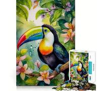 Puzzle Toucan dans Un décor botanique, 1000 pièces, pour Adultes Un Cadeau Unique, Facile à réaliser et agréable à Regarder 38x26cm