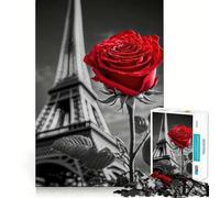Puzzle Tour Eiffel Rose Rouge 1000 pièces pour Adultes Renforce la mémoire, soulage Le Stress, qualité supérieure, Cadeau d'anniversaire (38x26cm)