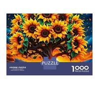 Puzzle Tournesol 1000 Pièces Arbre Doré Soleil Entoilé Carton Robuste Anti-Poussière Niveau Expert Cadeau d'anniversaire Loisirs Créatifs Intérieur 52x38cm/1000Pièces