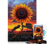 Puzzle Tournesol au Coucher du Soleil pour Adultes, 1000 pièces, Jeu de réflexion, Amusement partagé, découpe de précision, Cadeau Unique 38x52cm