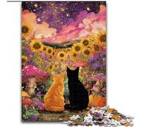 Puzzle Tournesol Chat Noir et Chat Orange 1000 Pièces pour Adolescents, Jeux Éducatifs Classiques, Belle Décoration (26x38cm)