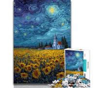 Puzzle Tournesol Ciel Nocturne 1000 Pièces pour Adultes, Jeu Familial Anti-Stress Défi Difficile Cadeaux Secrets du Père Noël (38x26cm)