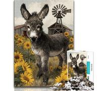 Puzzle Tournesol et Bébé Âne pour Adultes 1000 Pièces, Jouet Éducatif et Apprentissage, Idéal comme Cadeau pour Toute la Famille (75x50cm)