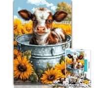 Puzzle Tournesol et Vache pour Adolescents, 1000 Pièces, Jeu Familial Anti-Stress, Défi Difficile, Cadeaux Secrets du Père Noël, 26x38cm