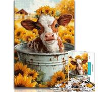 Puzzle Tournesol et Vache pour Adultes 1000 Pièces, Jeu Familial Anti-Stress Défi Difficile Superbes Cadeaux et Jouets 38x26cm