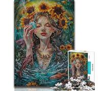 Puzzle Tournesol Fille 1000 Pièces pour Adultes Adolescents, Aidez Le Cerveau à Exercer des Jouets Addictifs pour Cultiver la Patience Interaction Parent-Enfant 38x26cm