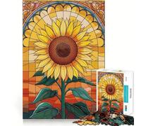 Puzzle Tournesol Vibrant en Vitrail 1000 Pièces Jeu de Construction Focus Assemblage Parfait sans Espace Activité Récompenseuse pour Les Jours de Pluie (38x52cm)