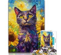 Puzzle Tournesols et Chats 1000 pièces pour Adultes et Adolescents, Assemblage de Motifs Amusant à la Maison, Cadeau d'anniversaire, Cadeau de Voyage (75x50cm)