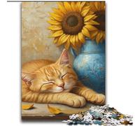 Puzzle Tournesols et Chats pour Adultes et Ados 2000 pièces, Jeu Stimulant et Familial avec Affiche et fiche de Questions-réponses (70x100cm)