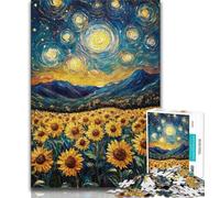 Puzzle Tournesols sous Le Ciel étoilé pour Adultes 1000 pièces, Aide Le Cerveau à exercer des Jouets addictifs pour cultiver la Patience Convient aux Couples 50x75cm