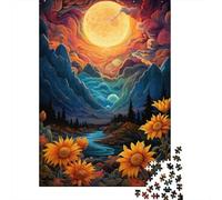 Puzzle Tournesols sous Le Coucher du Soleil 2, décoration d'intérieur Unique, Puzzle en Carton 100% recyclé, Cadeau pour Enfants et Adultes, 1 000 pièces (75 x 50 cm)