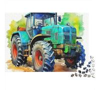 Puzzle Tracteur 1000 pièces Adultes, Tracteur Vert-Bleu Style Aquarelle, Haute qualité, épais, Robuste, Vibrant, défi, Jeu Familial 52x38cm/1000pcs