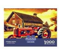 Puzzle Tracteur 1000 pièces, Cadeau pour Adultes - Tracteur Rouge, Grange, Coucher de Soleil, Rustique, nostalgique, Jeu éducatif, détente, décoration Murale, 52x38cm