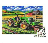Puzzle Tracteur 1000 pièces Carton 100% recyclé, Tracteur Vert avec cerf, éducatif, Apprentissage Enfant, entraînement cérébral, 52x38cm