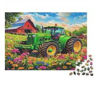 Puzzle Tracteur 1000 pièces Carton Premium, Adolescent 12-18 Ans, activité, Tracteur Vert dans Champ Fleuri, Loisir, 38x26cm