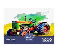 Puzzle Tracteur 1000 pièces en Papier recyclé - Tracteur Vert, Aquarelle, Rustique, Artistique, nostalgique, Cadeau Amusant, activité à la Maison, idée Cadeau, 52x38cm