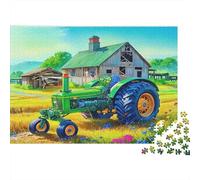Puzzle Tracteur 1000 pièces Solide, Tracteur Vert sur Ferme, développement cognitif, entraînement cérébral Tous âges, 38x26cm